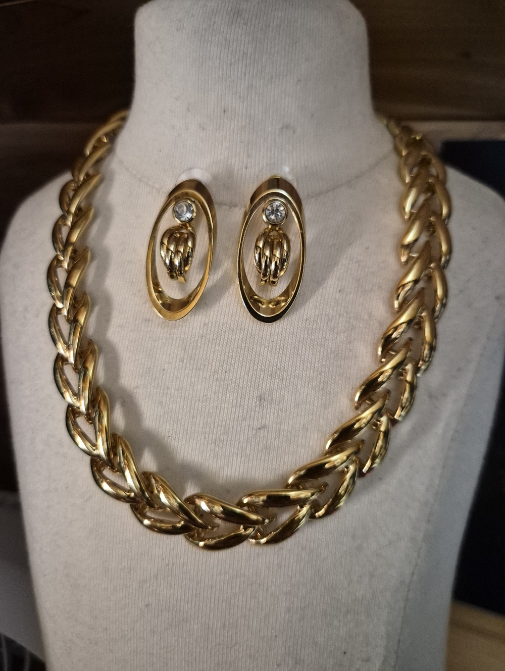Vintage Napier 1994  Gold Necklace and Earring Set with Crystal Accents